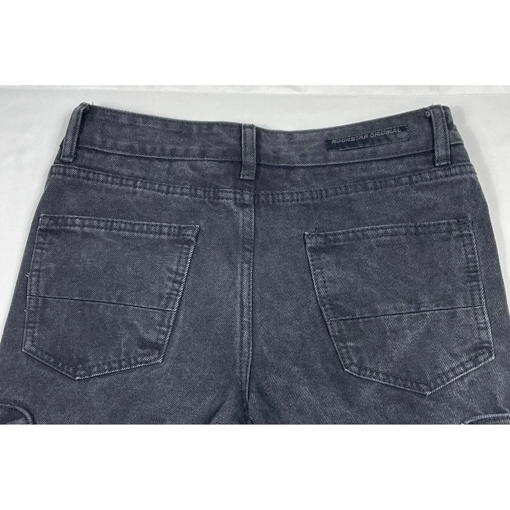 🔥 Rockstar Original Boys Sz 14 Black Distressed Cargo Jeans Raw Hem -Streetwear